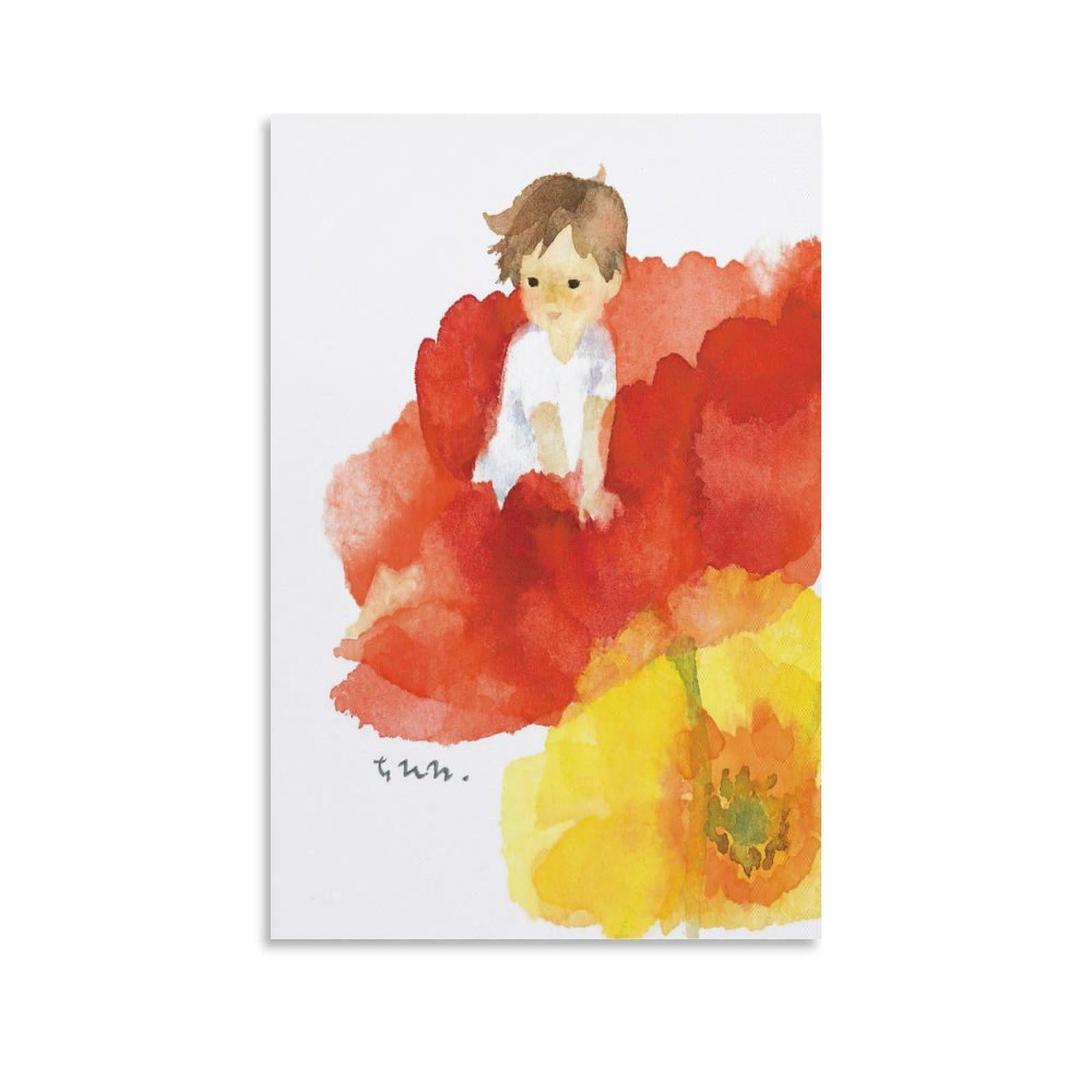 いわさきちひろ「少年スキーヤー」仮題　水彩額41.5×53絵￼25.5×31cm いわさきちひろ「少年スキーヤー」仮題 水彩額41.5×53絵￼25.5×31cm